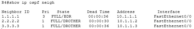 show ip ospf neighbor output on DR